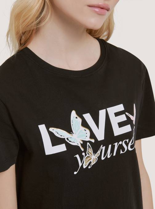 vrouwen Alcott zwart katoenen t-shirt met print kleding PT24196